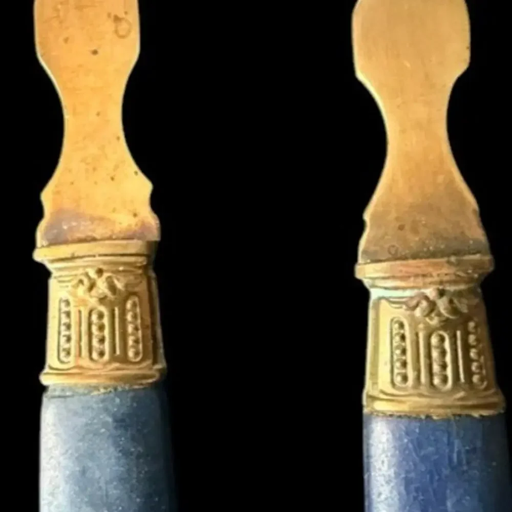 Vintage French Dessert Flatware Set Blue Marbled Handles Set of 6